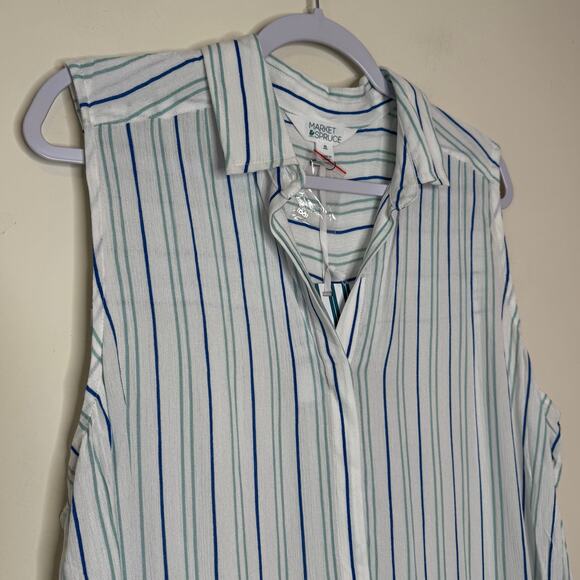 Market & Spruce Sleeveless Button-Up Collared Blouse Multicolor Striped NWT XL - Picture 3 of 9